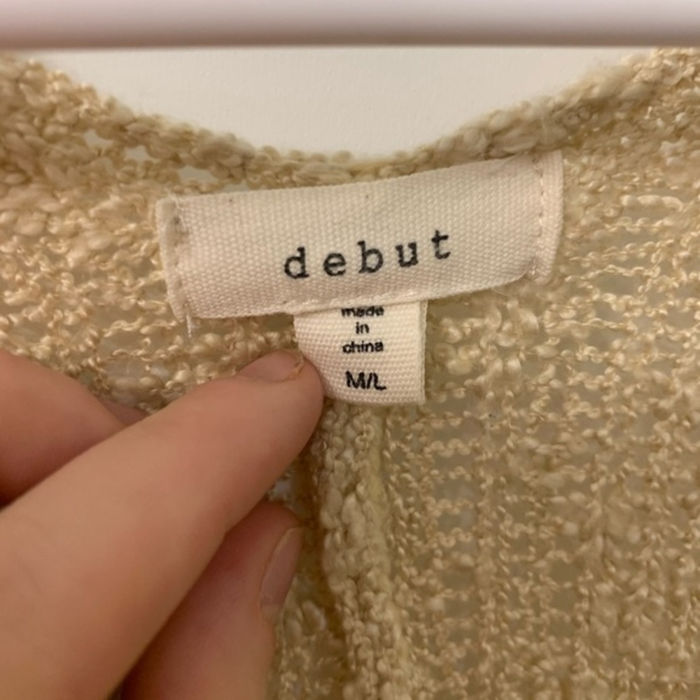 Knit Lace Bottom Cardigan Tan Cream Boutique Debut - Picture 3 of 5
